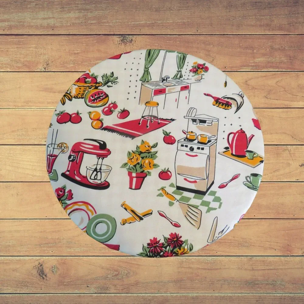 Kitchenaid Bowl Cover Reversible Retro Vintage Kitchen and Red Gingham, 4.5 QUAR